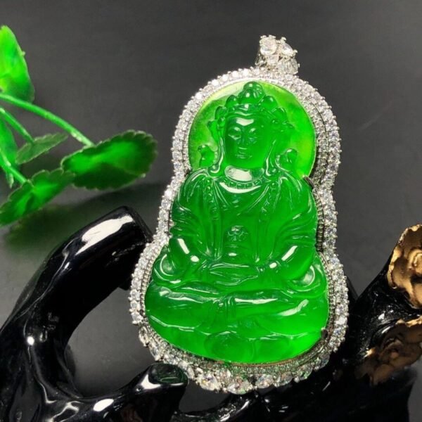 Jade Green Buddha Guanyin Pendant Necklace