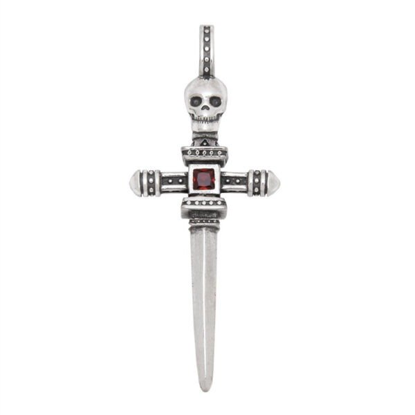 ff0493b0-3069-4387-a928-cf1ec7ff9dd2.jpg S925 Sterling Silver Skull Knight Sword Cross Pendant