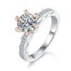 Sterling Silver 1ct Moissanite Ring, 6.5mm Round Cut With Gold Heart Prongs