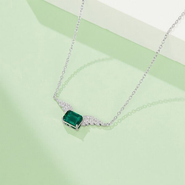Silver Platinum Plated Lab-Created Emerald Necklace