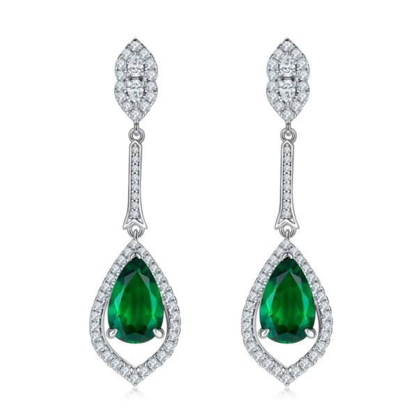 Silver Lab-Created Emerald Drop Earrings