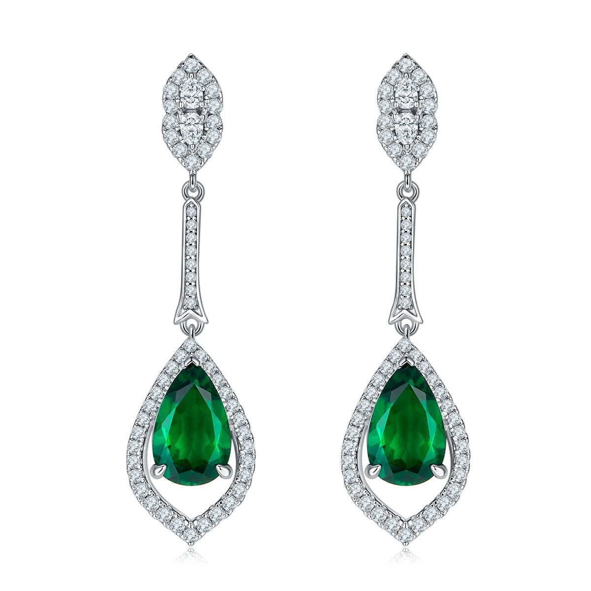 Silver Lab-Created Emerald Drop Earrings