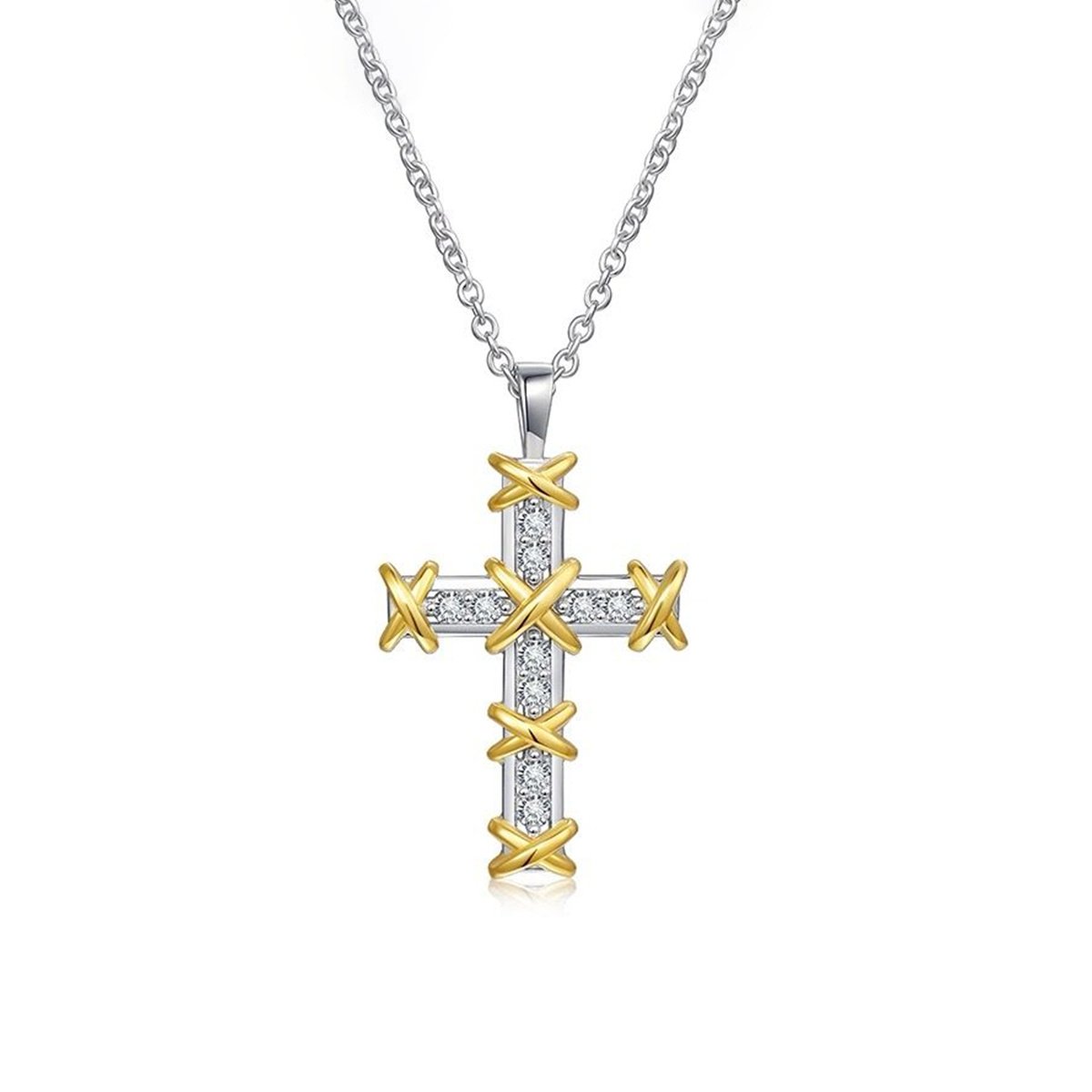 Silver Two-Tone Cross Moissanite Necklace