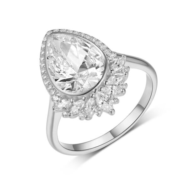Silver Pear Moissanite Ring