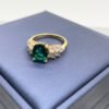 Silver Gold Plated 3ct Lab-Grown Emerald Moissanite Ring