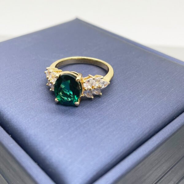 Silver Gold Plated 3ct Lab-Grown Emerald Moissanite Ring