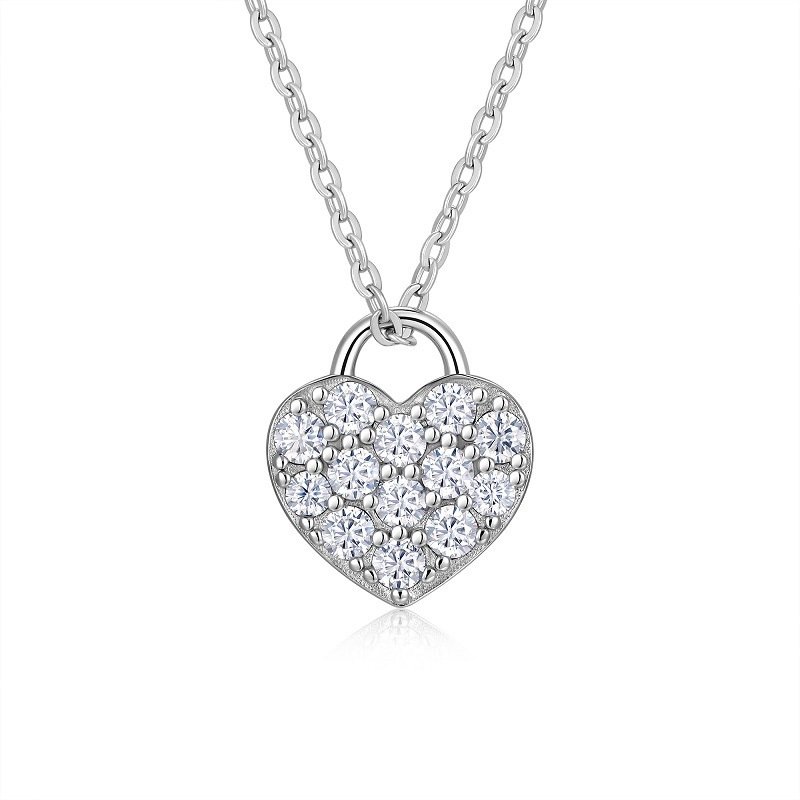 Silver Pave Heart Necklace