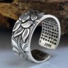 Thai Silver Black Lotus Heart Sutra Ring