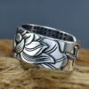 Thai Silver Black Lotus Heart Sutra Ring