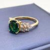 Silver Gold Plated 3ct Lab-Grown Emerald Moissanite Ring