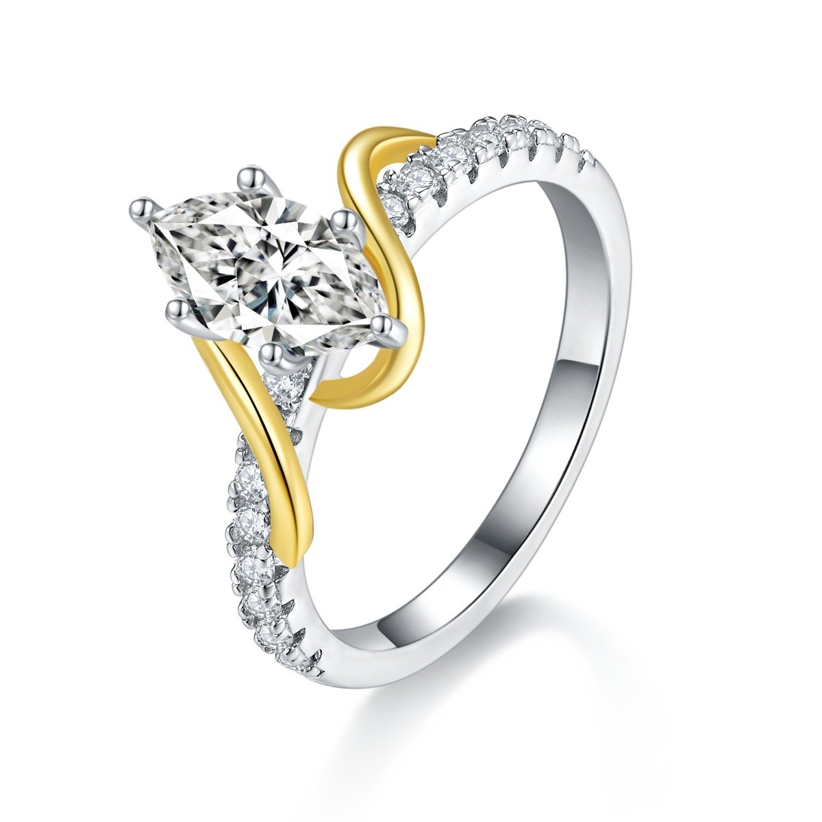 Sterling Silver Two-Tone Marquise Moissanite Ring
