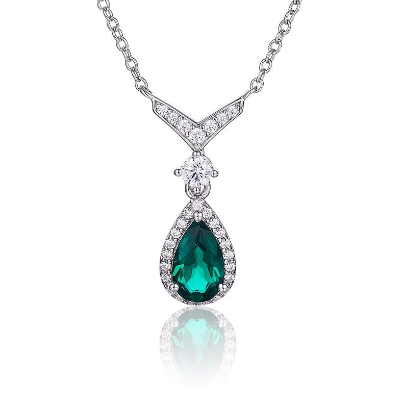 Silver Lab-Created Emerald Necklace