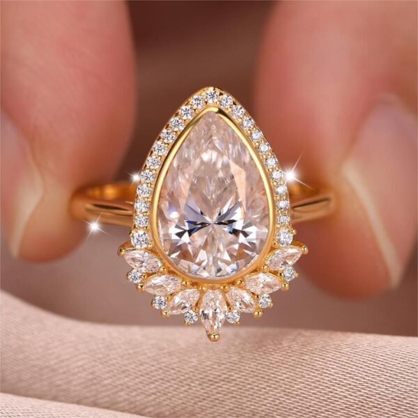 Silver Pear Moissanite Ring