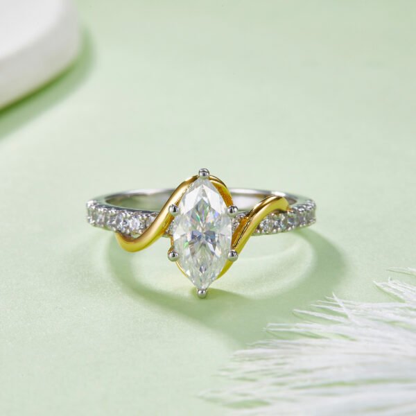Sterling Silver Two-Tone Marquise Moissanite Ring
