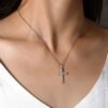 Sterling Silver 11-Stone Cross Necklace