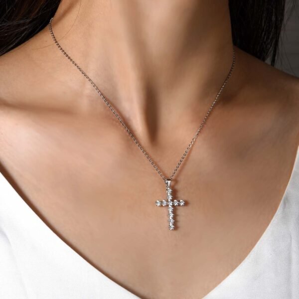 Sterling Silver 11-Stone Cross Necklace
