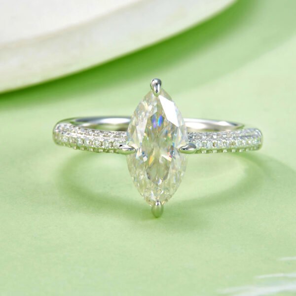 Silver Platinum Plated Marquise Moissanite Ring
