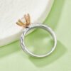 Sterling Silver 1ct Moissanite Ring, 6.5mm Round Cut With Gold Heart Prongs