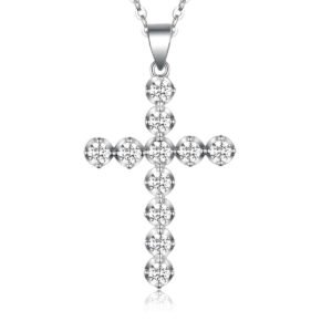 Sterling Silver 11-Stone Cross Necklace