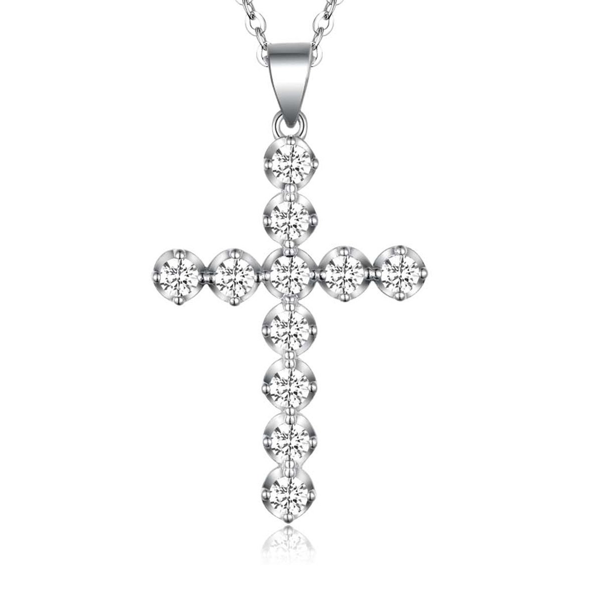 Sterling Silver 11-Stone Cross Necklace