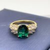 Silver Gold Plated 3ct Lab-Grown Emerald Moissanite Ring