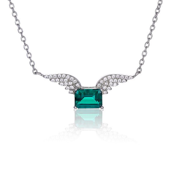 Silver Platinum Plated Lab-Created Emerald Necklace