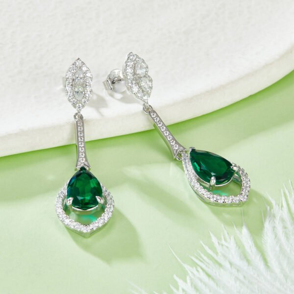 Silver Lab-Created Emerald Drop Earrings