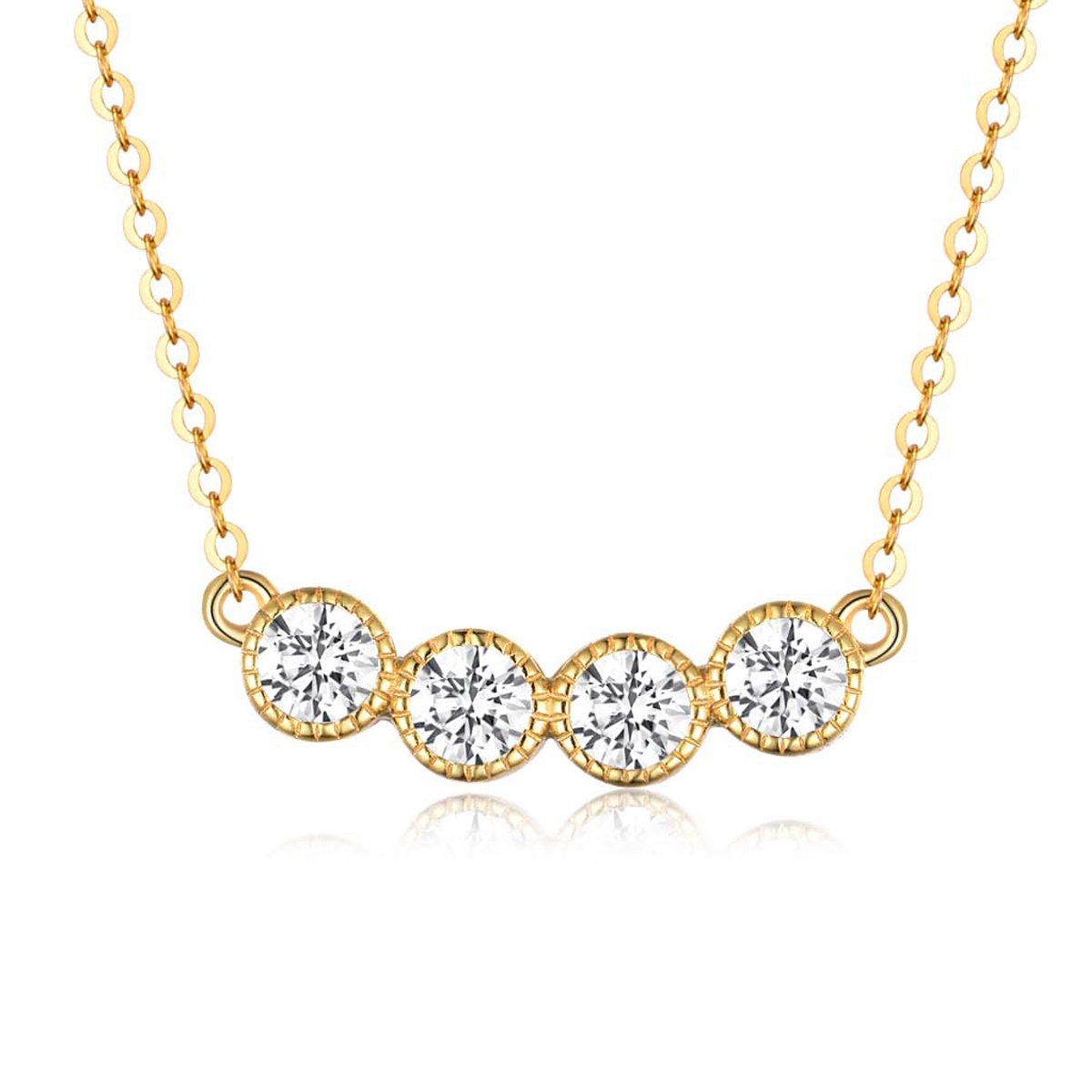 Silver Gold Plated 4-Stone Bezel Necklace