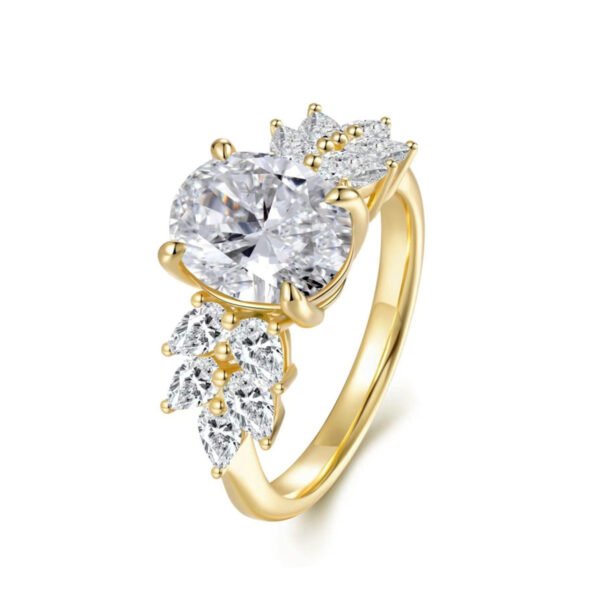 Silver Gold Plated 3ct Lab-Grown Emerald Moissanite Ring