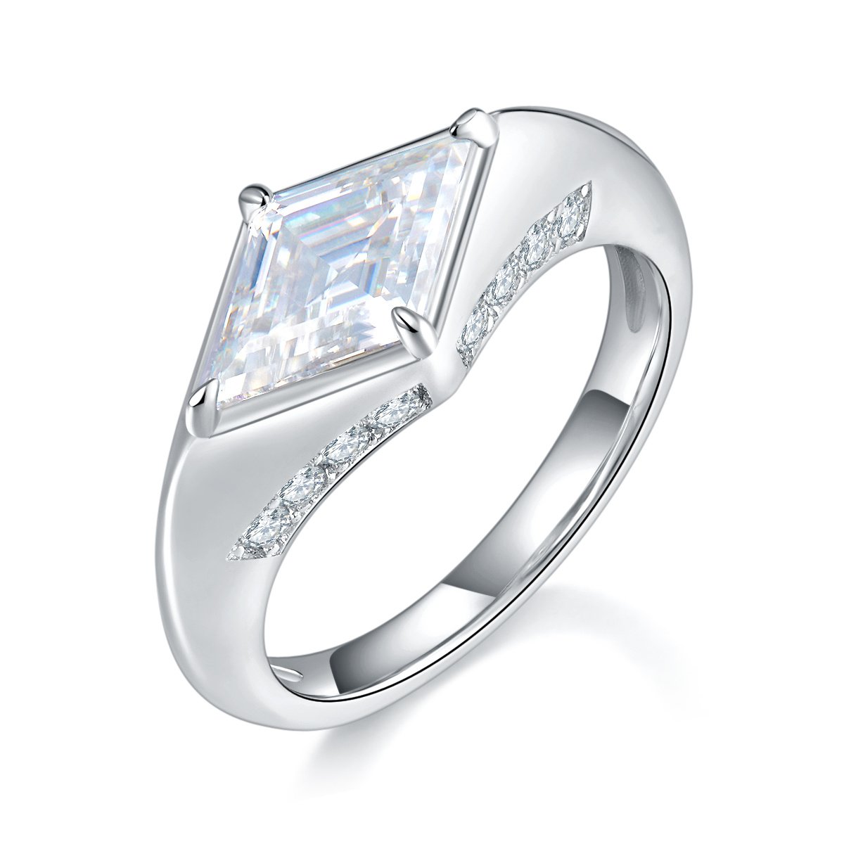 Silver Kite Cut Moissanite Ring