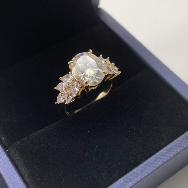 Silver Gold Plated 3ct Lab-Grown Emerald Moissanite Ring