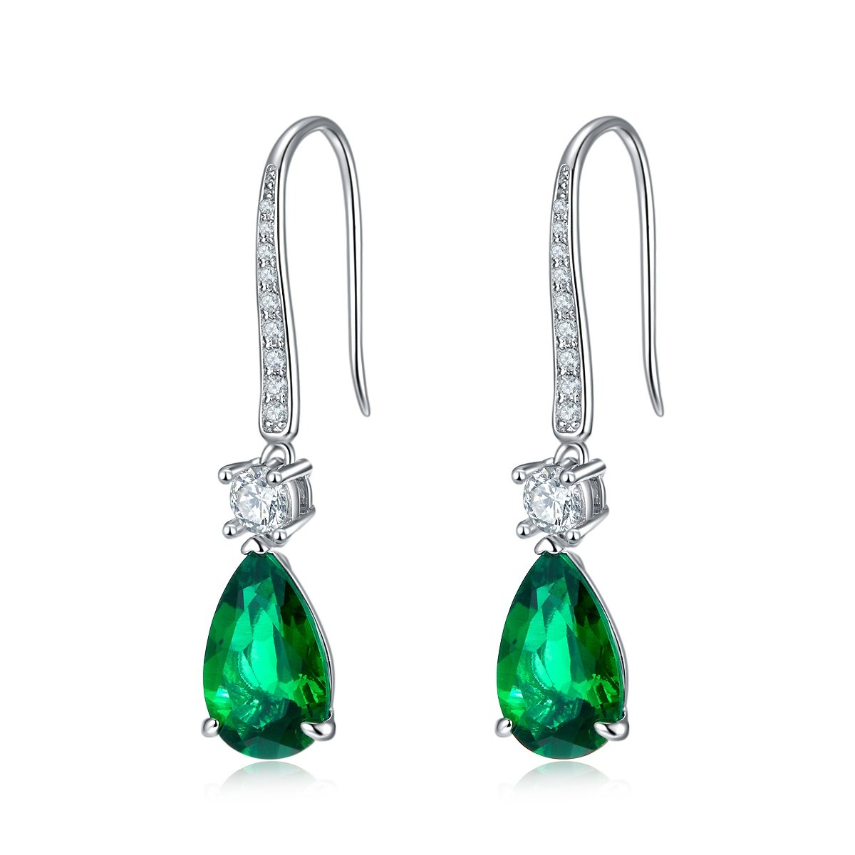 Silver Lab-Created Emerald Dangle Earrings