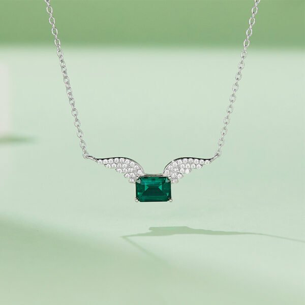 Silver Platinum Plated Lab-Created Emerald Necklace