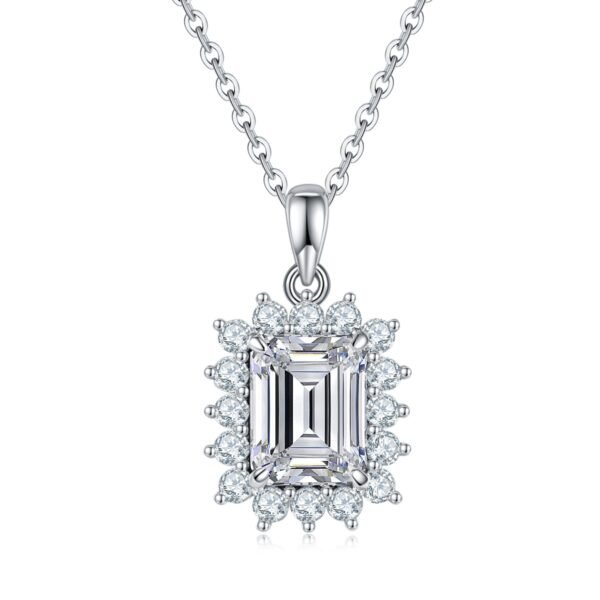 Sterling Silver 3ct D Color VVS1 Emerald Cut Moissanite Necklace