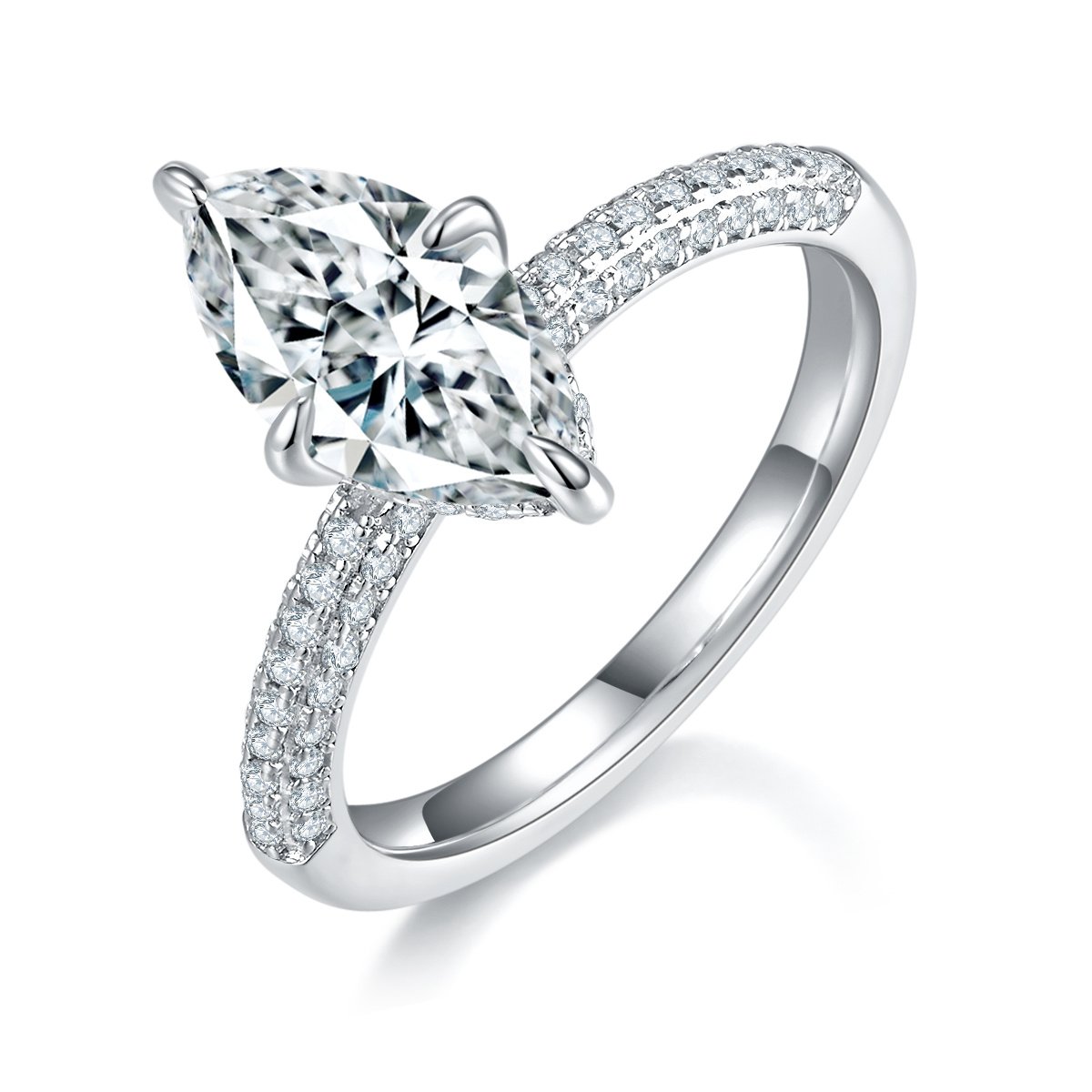 Silver Platinum Plated Marquise Moissanite Ring