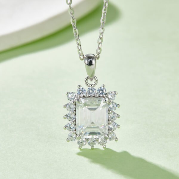 Sterling Silver 3ct D Color VVS1 Emerald Cut Moissanite Necklace